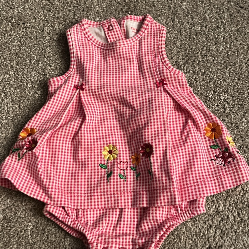 Red Gingham Baby Dress with Floral Embroidery